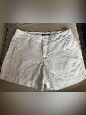 Lauren Ralph Lauren White Linen-Blend Women’s Shorts Subtle Chevron Pattern 6